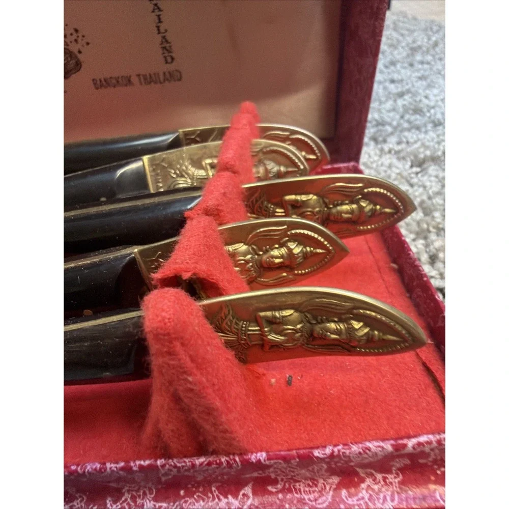Vintage Yap Kui Kee Jewellers Bronzeware Fork Knife SpoSet Y. Thailand 1950s NOS